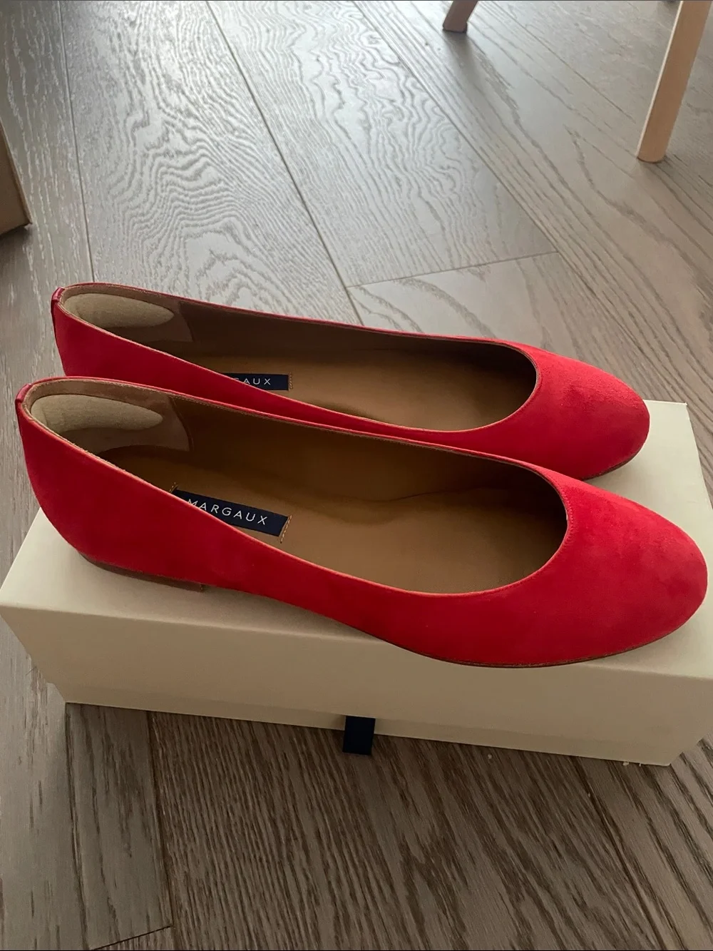 Margaux Coral-Red Suede Slip-On Ballet Flats